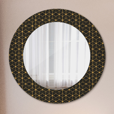 Espejo redondo con marco impreso Geometría hexagonal