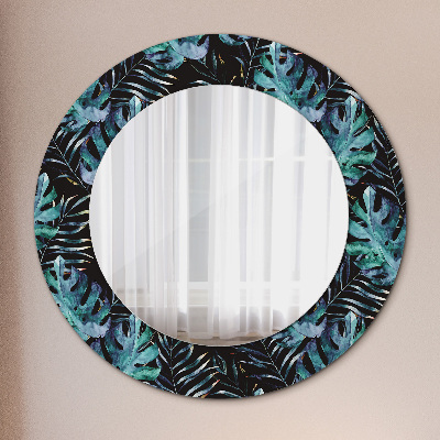 Espejo redondo con marco impreso Hojas exóticas