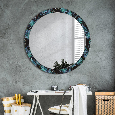 Espejo redondo con marco impreso Hojas exóticas