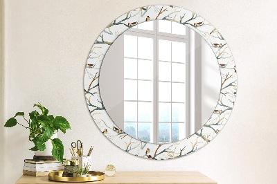 Espejo redondo decorativo impreso Gorriones pájaros ramas