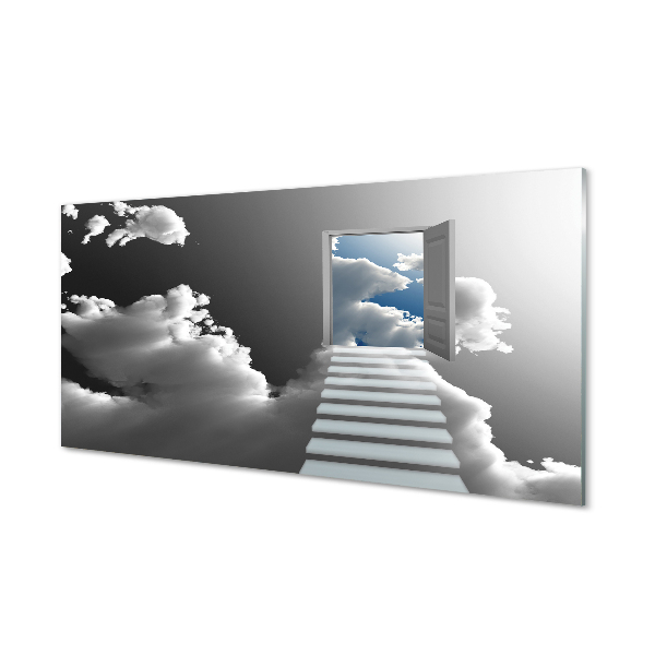 Cuadro de cristal acrílico Escaleras nubes puerta