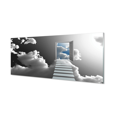 Cuadro de cristal acrílico Escaleras nubes puerta