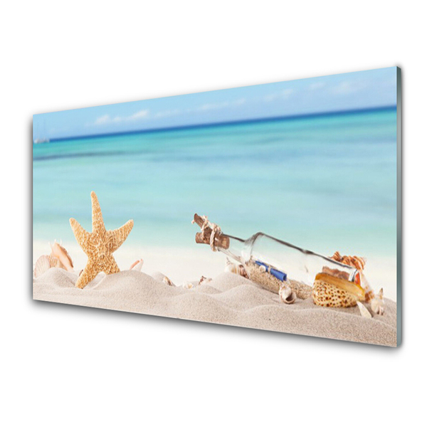 Cuadro en vidrio Estrella de mar conchas playa