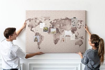 Tablón de corcho Mapa del mundo de la acuarela