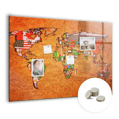 Pizarra magnética infantil Mapa mundial con banderas