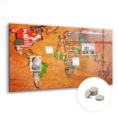 Pizarra magnética infantil Mapa mundial con banderas
