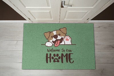 Alfombra para recibidor Welcome to our home Perro sobre fondo verde