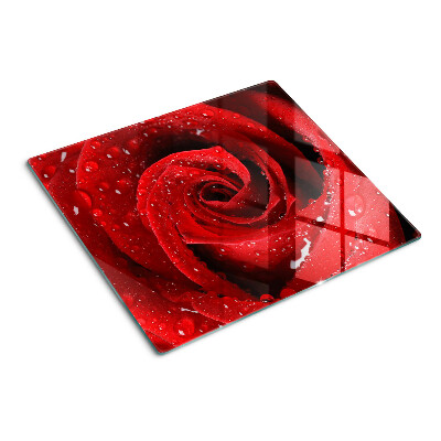 Tabla para cortar Rosa roja con gotas de agua
