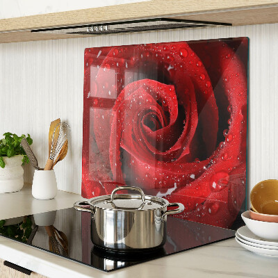 Tabla para cortar Rosa roja con gotas de agua