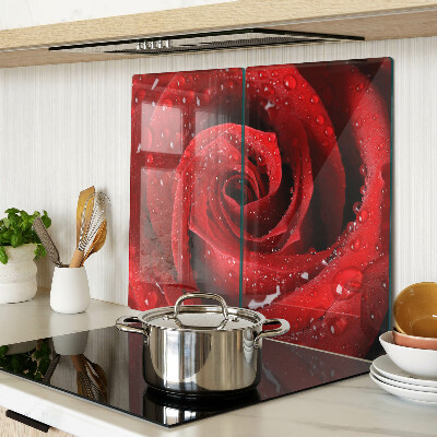 Tabla para cortar Rosa roja con gotas de agua