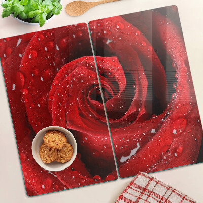 Tabla para cortar Rosa roja con gotas de agua