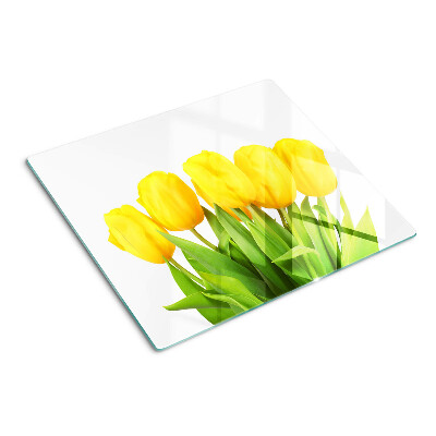 Tabla para cortar Tulipanes amarillos sobre fondo verde
