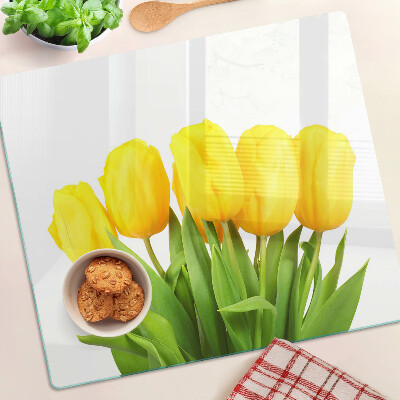 Tabla para cortar Tulipanes amarillos sobre fondo verde