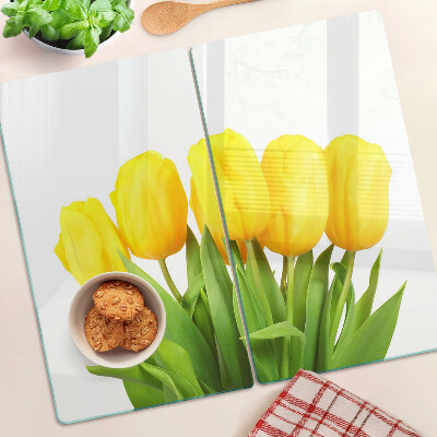 Tabla para cortar Tulipanes amarillos sobre fondo verde
