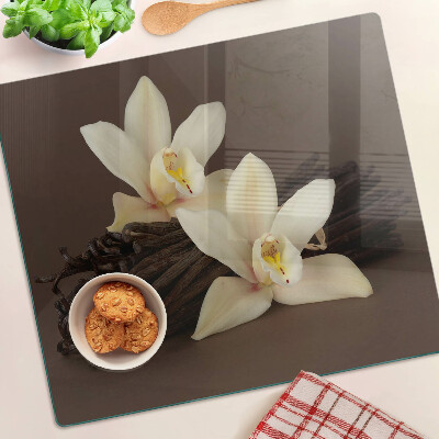 Tabla de cortar de cristal Orquídeas y vainas de vainilla