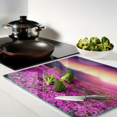 Tabla para cortar Paisaje de flores al atardecer