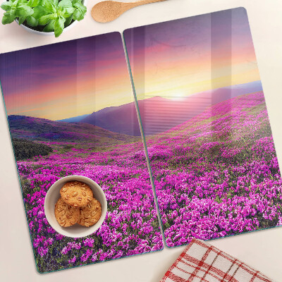 Tabla para cortar Paisaje de flores al atardecer