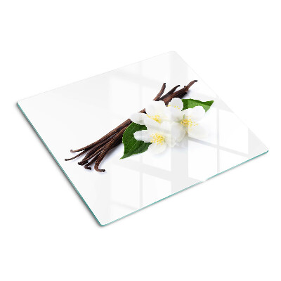 Tabla de cortar de cristal flores y vainas de vainilla