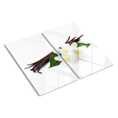 Tabla de cortar de cristal flores y vainas de vainilla
