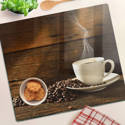 Tabla de cortar de cristal Café y una taza