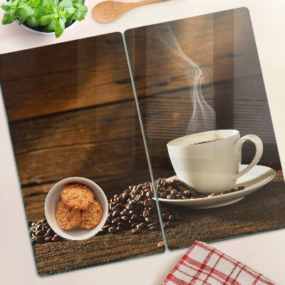 Tabla de cortar de cristal Café y una taza