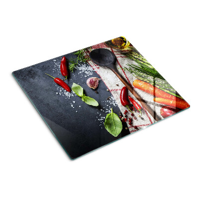 Tabla de cortar de cristal Especias y verduras de cocina