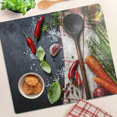 Tabla de cortar de cristal Especias y verduras de cocina