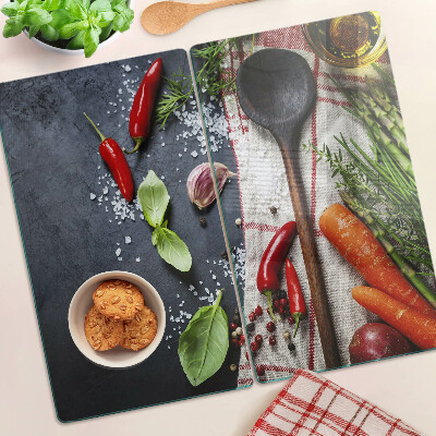 Tabla de cortar de cristal Especias y verduras de cocina