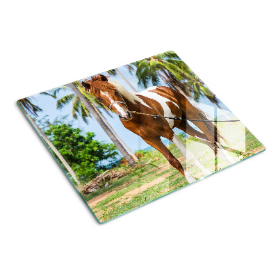 Tabla de cortar de cristal Un caballo con palmeras al fondo.