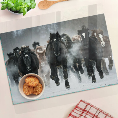Tabla de cortar de cristal Caballos al galope en la niebla