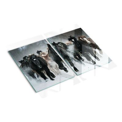 Tabla de cortar de cristal Caballos al galope en la niebla