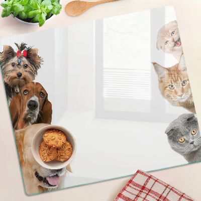 Tabla de cortar de cristal Perros y gatos en diferentes poses.