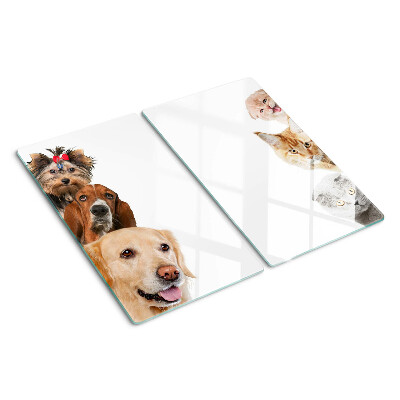 Tabla de cortar de cristal Perros y gatos en diferentes poses.