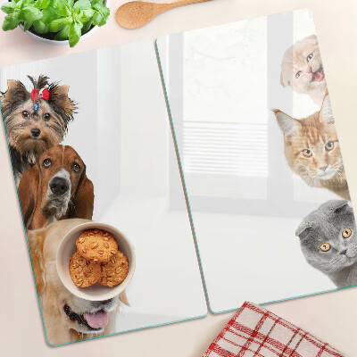 Tabla de cortar de cristal Perros y gatos en diferentes poses.
