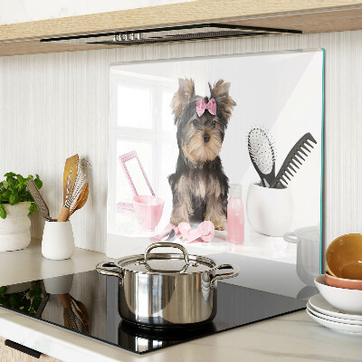 Tabla de cortar de cristal Yorkshire Terrier con accesorios de aseo