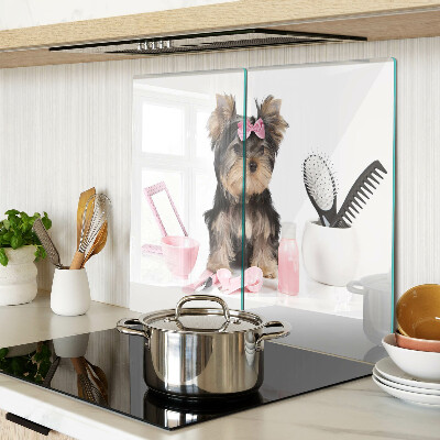 Tabla de cortar de cristal Yorkshire Terrier con accesorios de aseo
