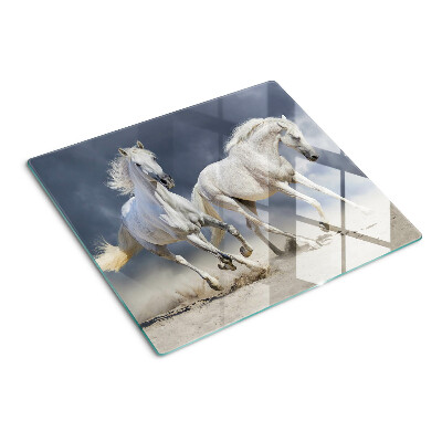 Tabla de cortar de cristal Caballos blancos en fuga