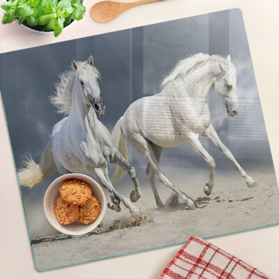 Tabla de cortar de cristal Caballos blancos en fuga