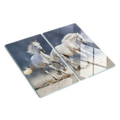 Tabla de cortar de cristal Caballos blancos en fuga