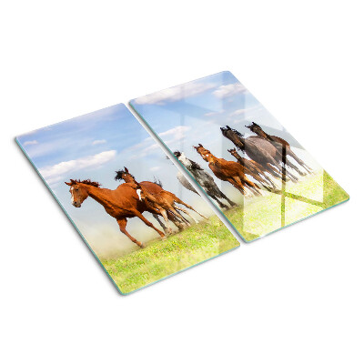 Tabla de cortar de cristal Caballos al galope en el prado
