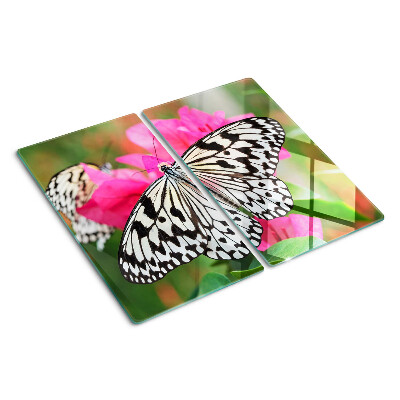 Tabla de cortar de cristal Mariposa sobre flores