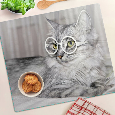 Tabla de cortar de cristal Gato con gafas