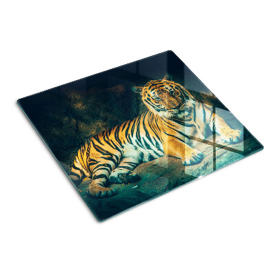 Tabla para cortar Tigre tumbado en las rocas