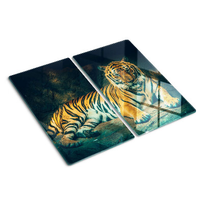 Tabla para cortar Tigre tumbado en las rocas