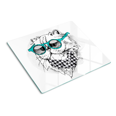 Tabla de cortar de cristal Dibujo de un gato con gafas de sol.