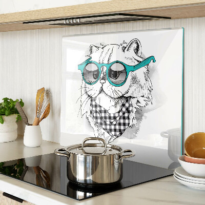 Tabla de cortar de cristal Dibujo de un gato con gafas de sol.