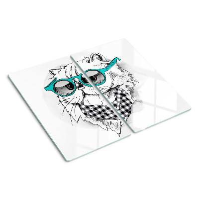 Tabla de cortar de cristal Dibujo de un gato con gafas de sol.