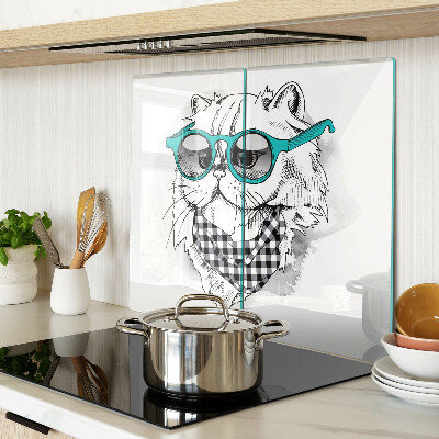 Tabla de cortar de cristal Dibujo de un gato con gafas de sol.