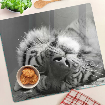 Tabla de cortar de cristal Tigre en blanco y negro