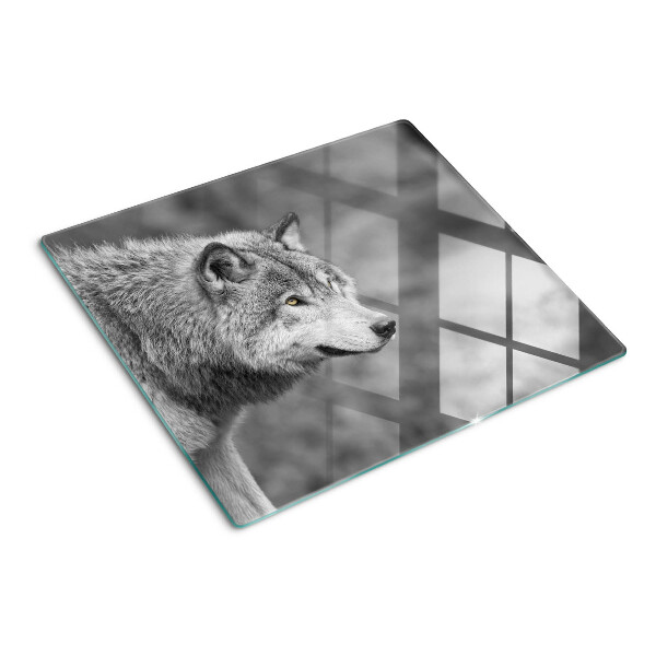 Tabla para cortar Lobo en blanco y negro